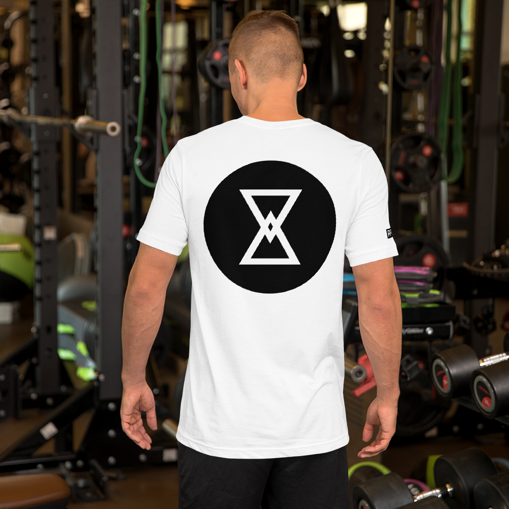Playera blanca RPM Flow espalda con logo ícono